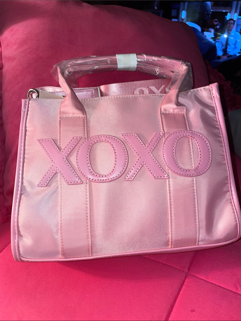XOXO Light Pink Satin Tote Bag with Applique